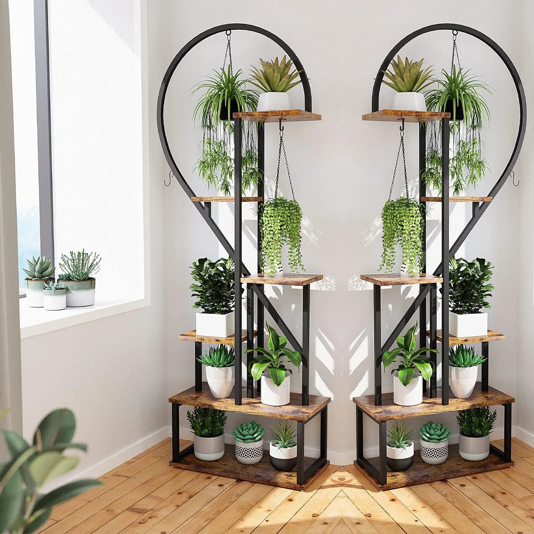 2PCS Metal Plant Stand 6 Tier Creative Half Heart Shape Ladder Shelf Flower Potted Display Rack for Indoor Outdoor