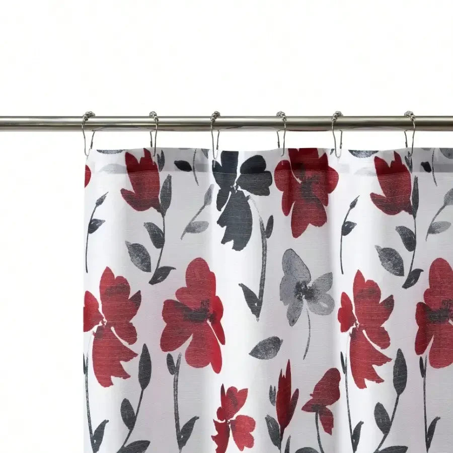 Black, red and gray floral shower curtain, 72" X 72" with durable polyester construction for long-lasting durability.