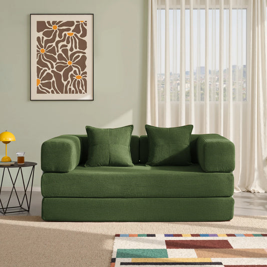 Foldable Sofa Bed, 62'' Folding Floor Couch, Compressed Convertable Sleeper Sofa, Memory Foam Couch with Pillow Back Support Arm (Multiple colors)