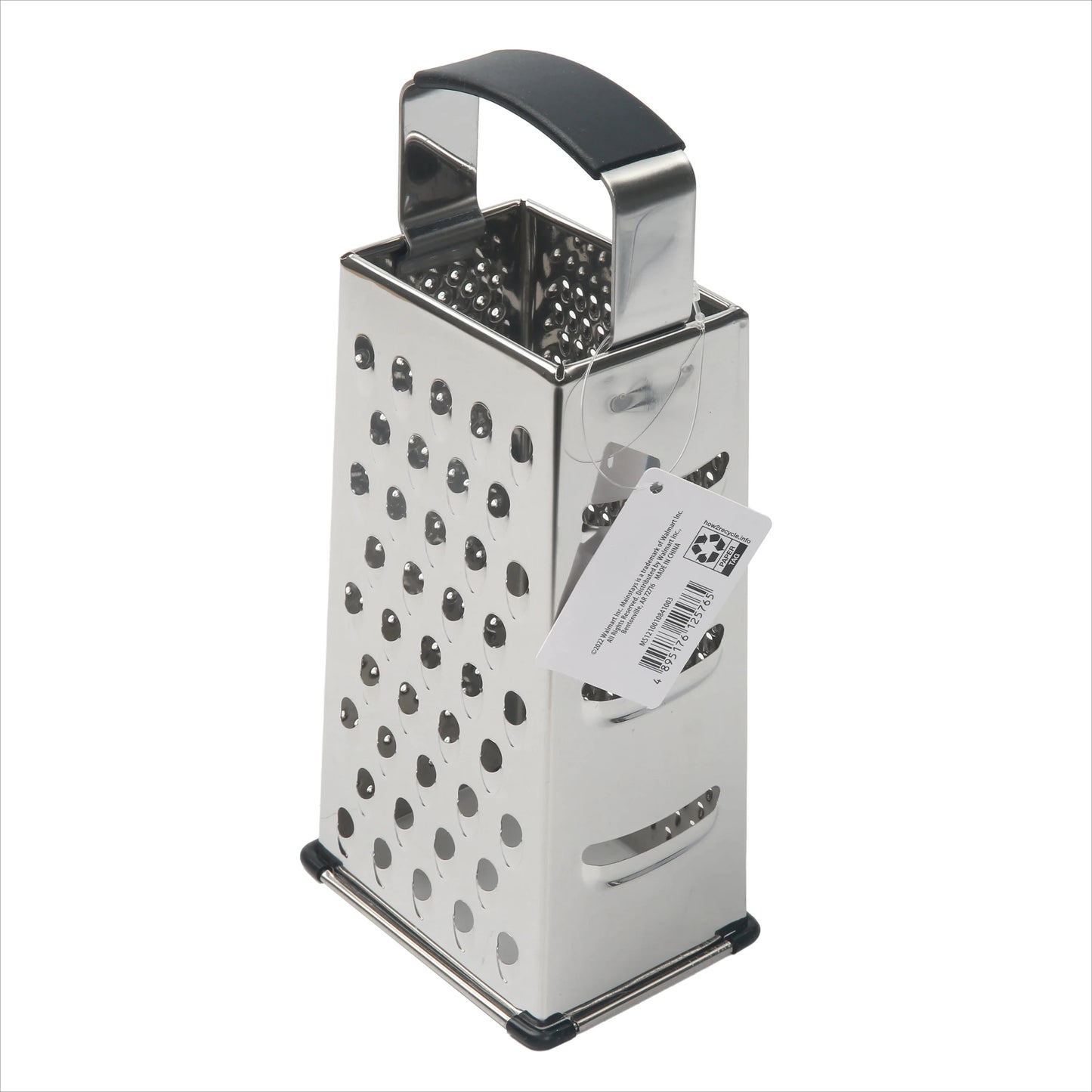 Soft Grip Stainless Steel Grater 9" 4 Sided Silver