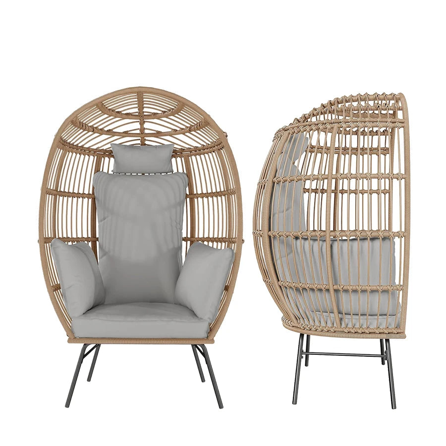 Wicker Egg Chair with Ottoman, Waterproof UV Resistant Patio Lounge Chair with Cushions, Accent Furniture for Garden, Balcony