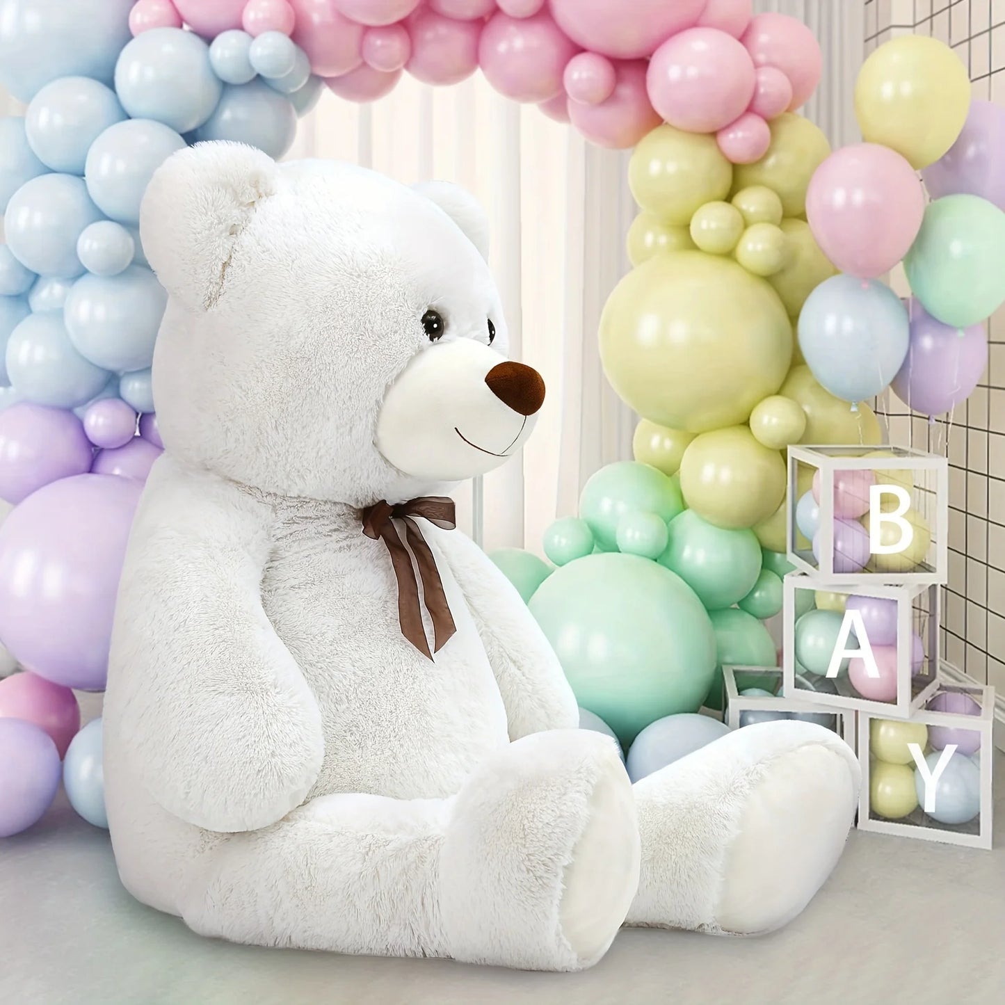 Giant Teddy Bear Stuffed Animal XXL 51.18inch, White Large Bear Plush Soft Cuddly Toy Big Size