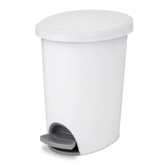 Small Bathroom Trash Can, 2.6 Gallon Plastic Garbage Bucket Bin with Step Lid, White