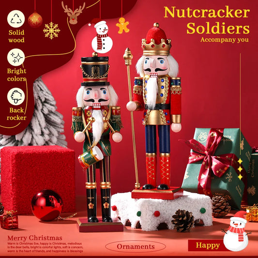 2PC Wooden Nutcracker Soldier Set Handmade Christmas Decor Puppet Ornaments Home Office Desk Festive Gift Stocking Stuffers