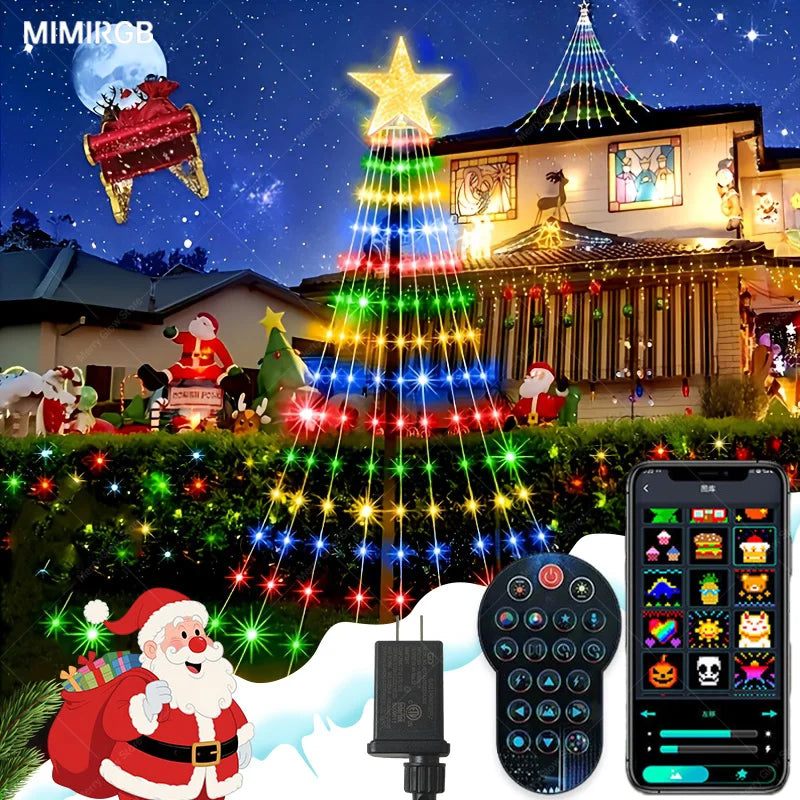 Smart Christmas Tree Lights with Star Topper, Music Sync Outside String Lamps with Remote & APP Controlled for Yard Display