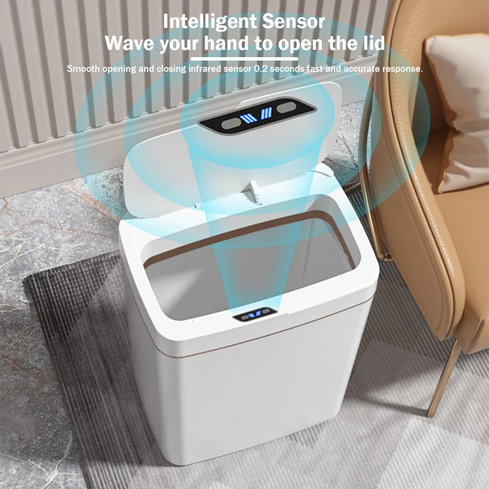 15/18L Smart Sensor Trash Can Waterproof Electric Garbage Bin Quiet Auto Motion Sensor Rubbish Can for Kitchen Bathroom Bedroom