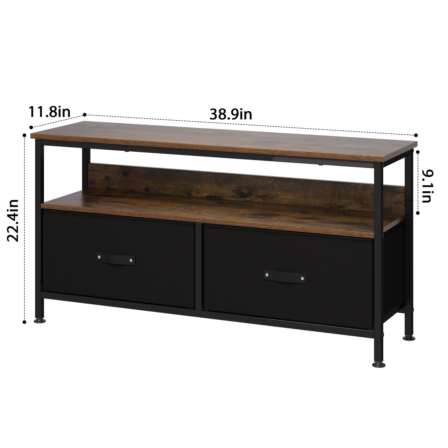 TV Console Stand Dresser with Storage Living Room 2-Drawer Entertainment Center with Open Shelf Fabric Drawer TV Cabinet