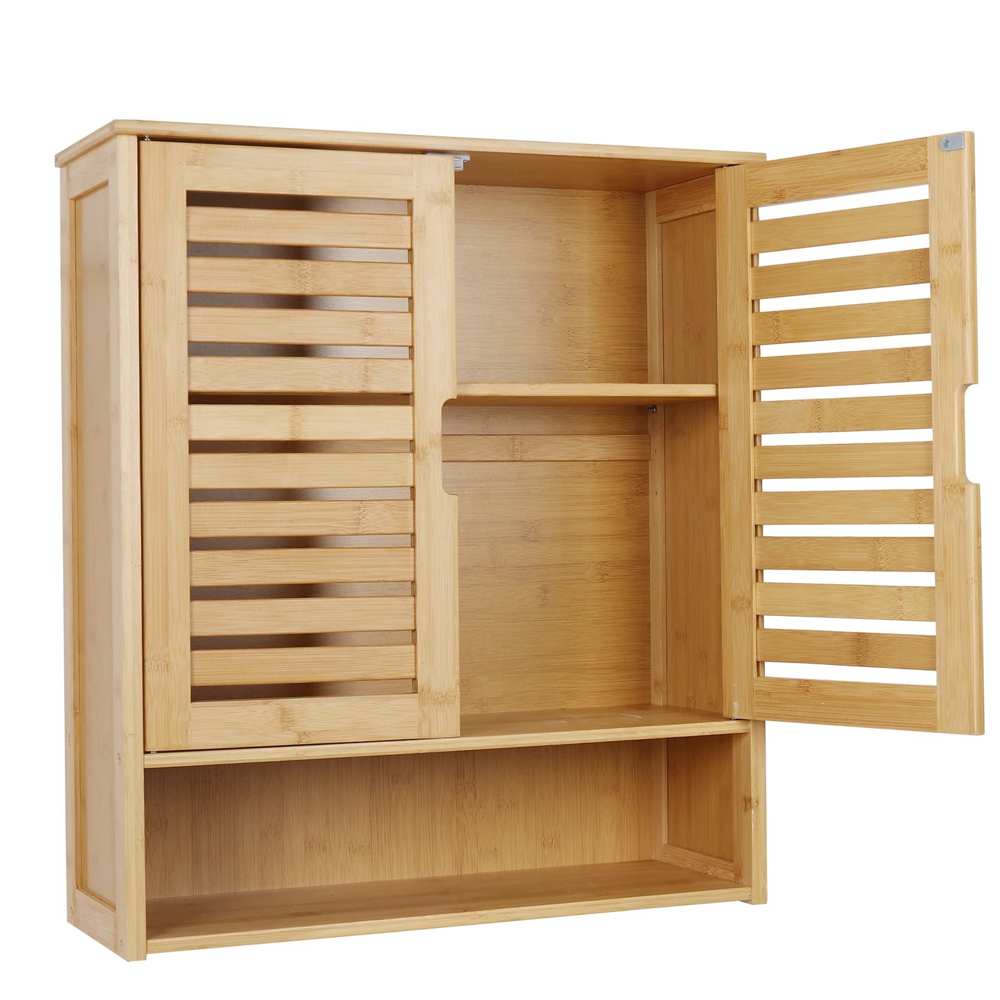 Bathroom Cabinet Wall Mounted Bamboo Storage Organizer Medicine Cabinet with 2 Doors