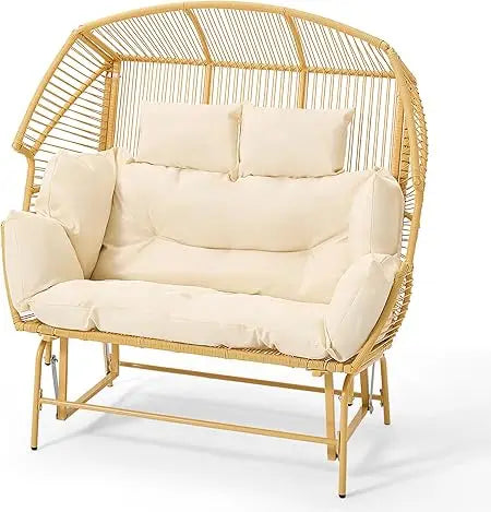 eco-friendly patio double egg chair, outdoor and indoor oversized loveseat, 2 person extra large wicker lounge rocking chairs