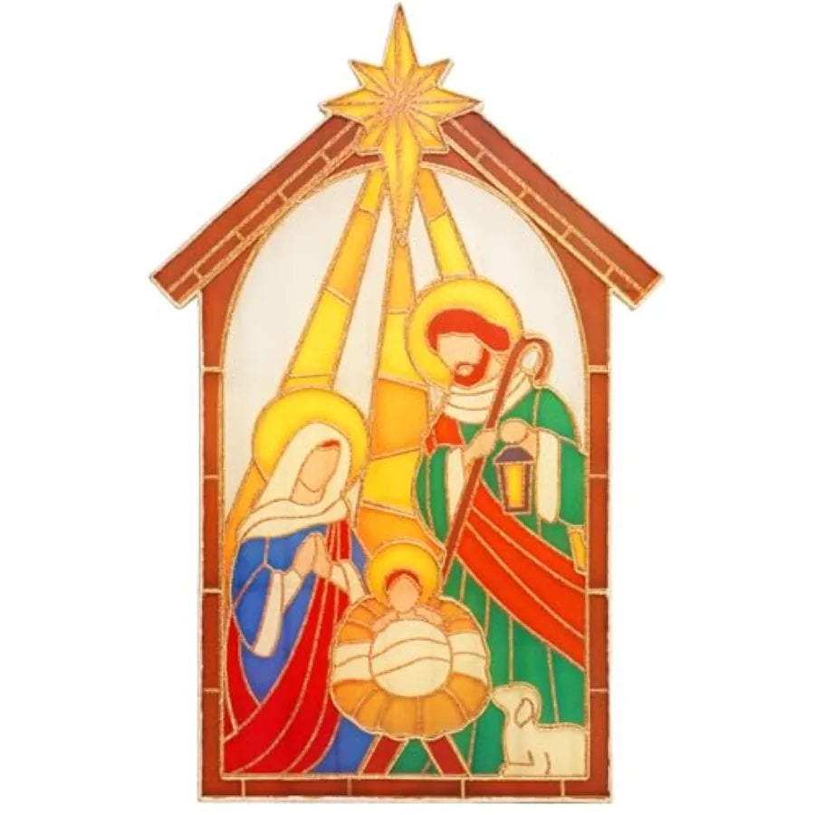 4FT Lighted Nativity Scene Outdoor Stained Glass Look Large Life Size Nativity Decoration for Christmas Yard Display Easy Assembly