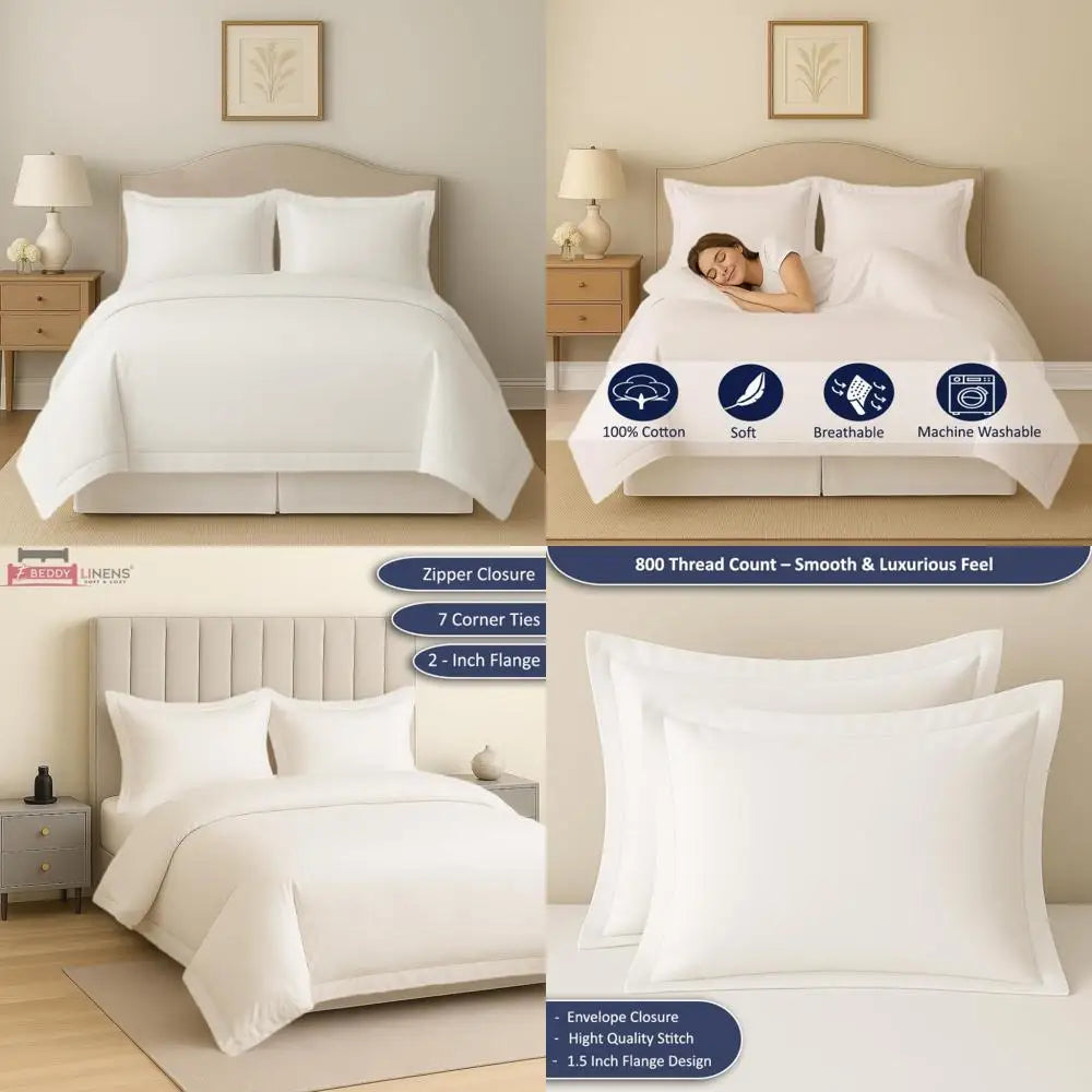 Egyptian Cotton Super King Duvet Cover Set in White, 120x120 Size with Zippered Closure and 7 Corner Ties for Soft Cozy Experience