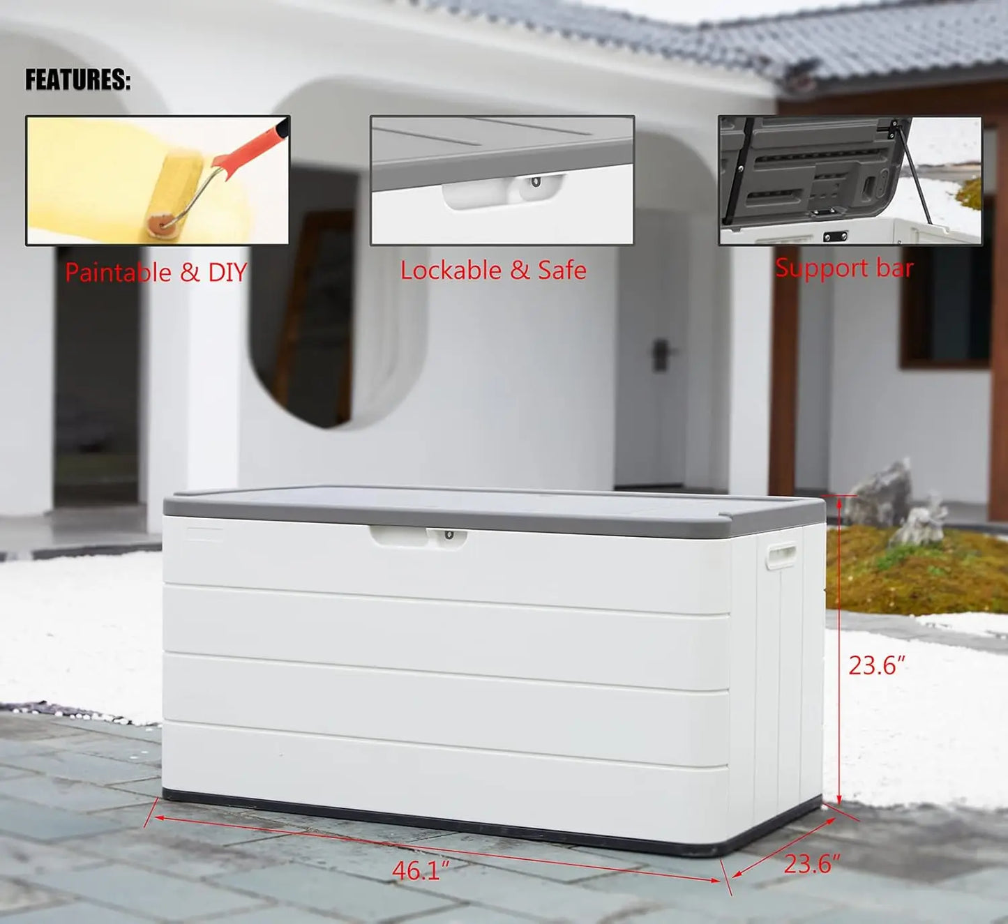 Large Resin Deck Box Lockable Outdoor Garden Storage Box Waterproof Elegant Storage Bench for Cushions Garden Tools