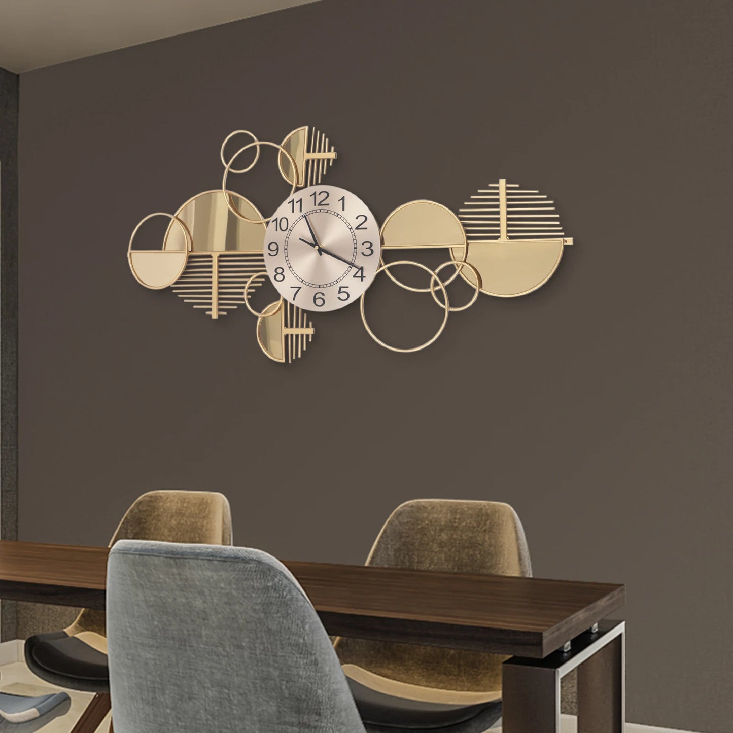 Stylish Modern Gold Metal Wall Clock - Elegant Silent Non-Ticking Glass Decor for Home & Office, Bedroom Large Decorative Clock