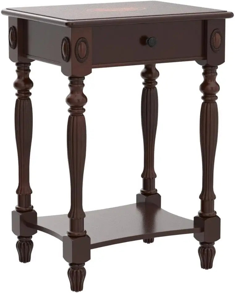 Solid Wood Side Table with Drawer, Victorian Style Vintage Nightstand, Antique Cherry Wood End Tables Living Room Bedroom