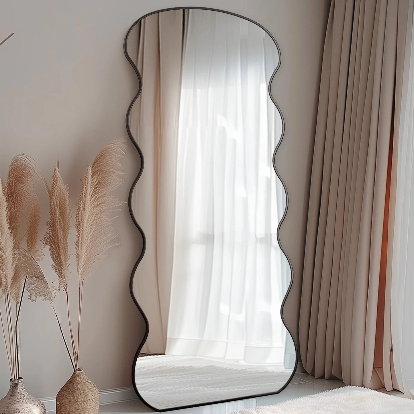 Full Length Mirror, 71"x32" Wavy Mirror Full Length with Stand for Bedroom, Living Room Cloakroom
