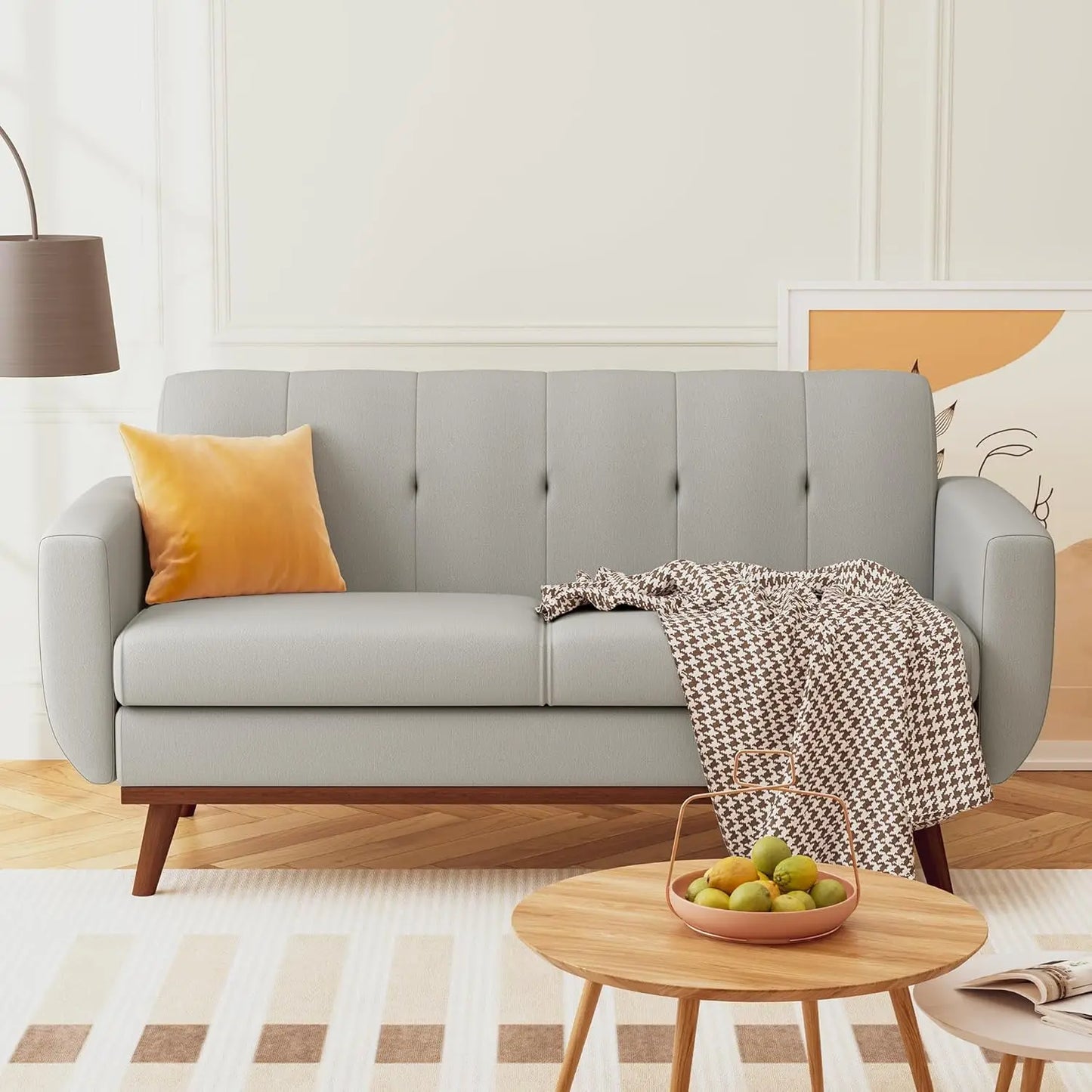 Hcore 66'' Loveseat Sofa Mid Century Modern Love Seat Sofas and Comfy Linen Couches for Living Room for Bedroom/Office/Apartment