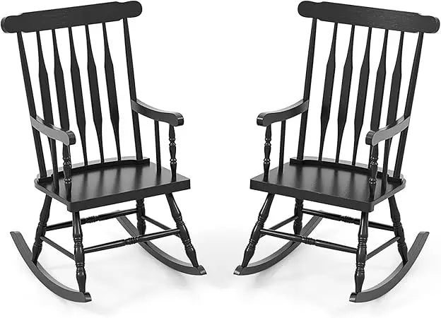 Outdoor Wood Rocking Chair Set of 2 - Patio Rocking Chair with Rubber Wood Frame, Slat Back, Outside & Indoor Rocker for Garden