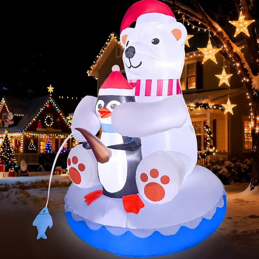 2025 Christmas Inflatable Polar Bear 6FT Polar Bear and Penguin Fishing Christmas Inflatables Outdoor Decoration Xmas Blow Up