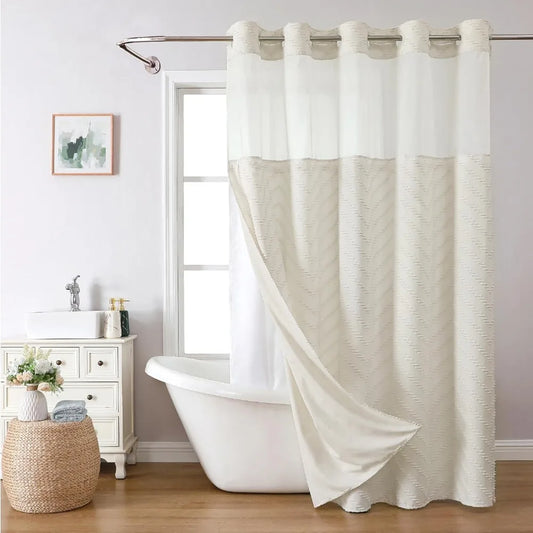 extra long no hook tufted chevron striped shower curtain with snap-in fabric liner set-71wx98h(96h),tall hotel grade boho style