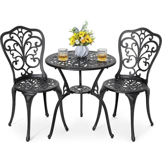 3 Piece Bistro Set Outdoor, All Weather Cast Aluminum Patio Bistro Sets Patio Table and Chairs Set of 2 with Umbrella