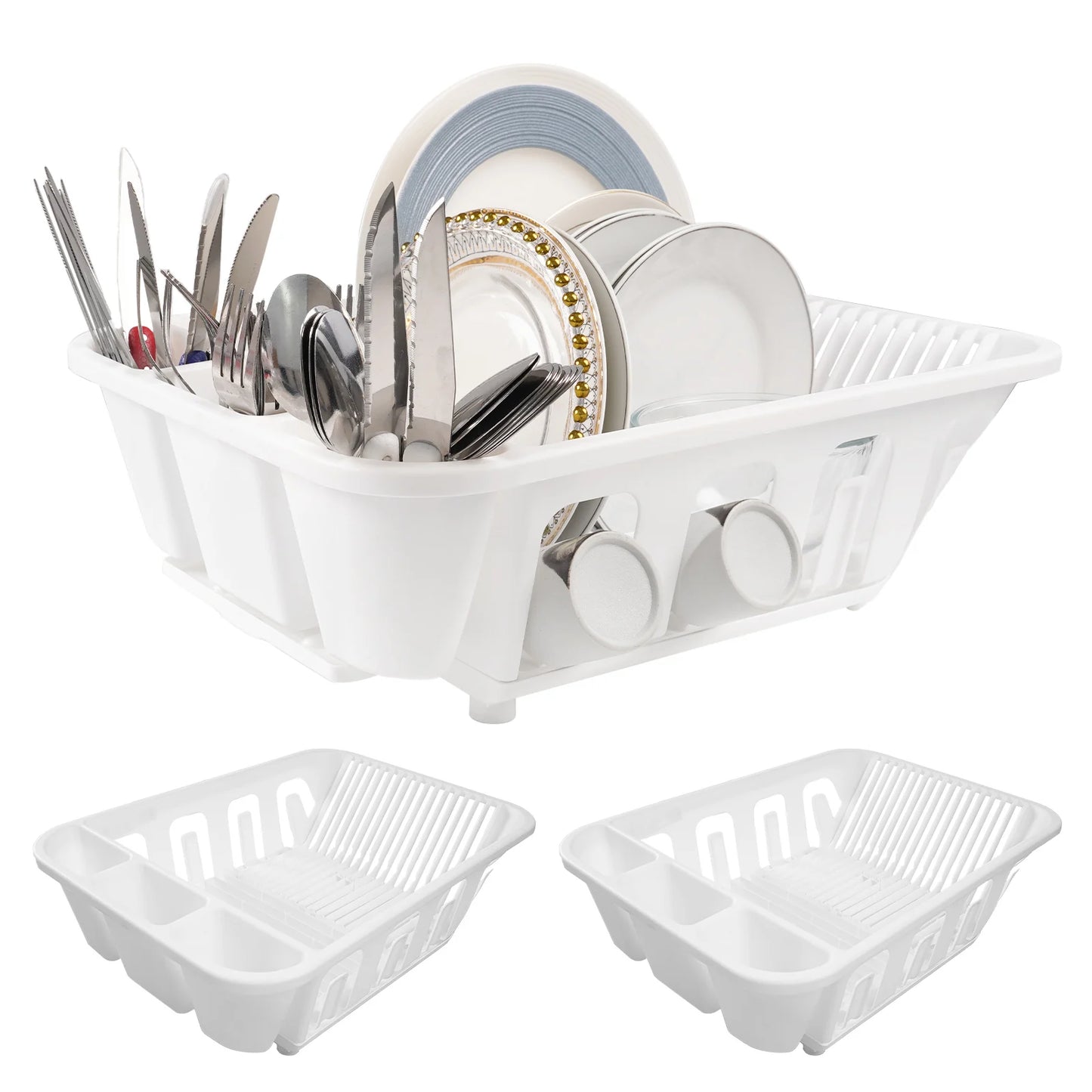 2 Pack Drain Rack Dish Rack and Drainboard Self Draining System with Angled Base and Multiple Holders Kitchen Use (Multiple colors)