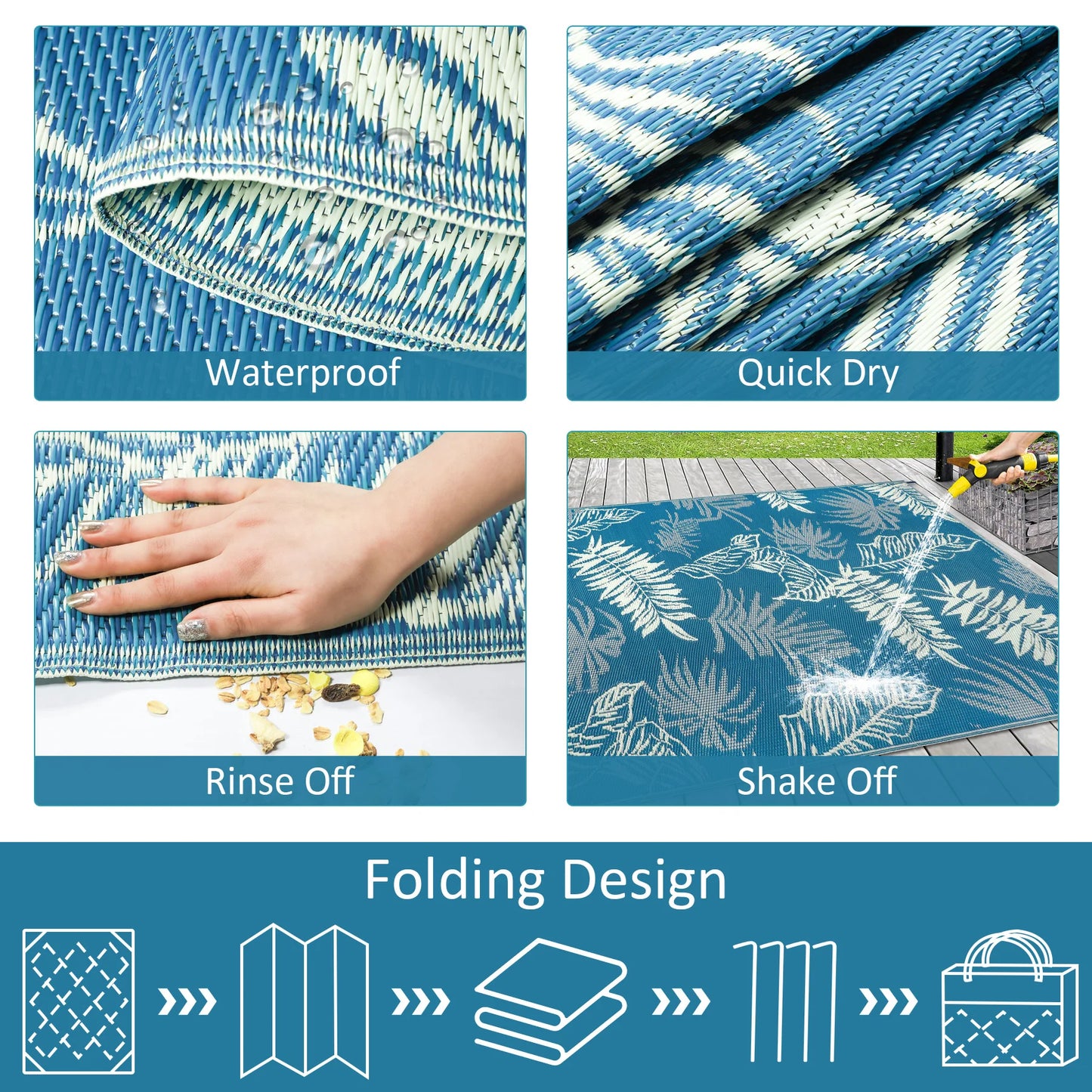 9‘x12' Outdoor Rug Waterproof Recycled Plastic Straw Rug Patio Rug Indoor Outdoor Carpet for Patio Deck Camping RV Beach