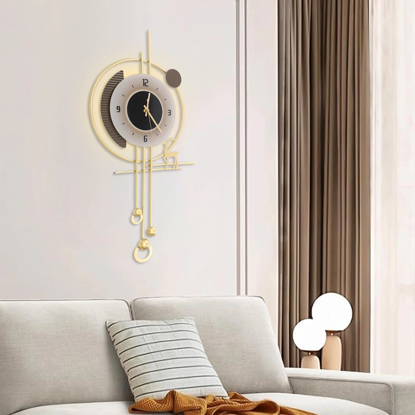 Modern Gold Iron Wall Clock,Sound-Control 39x24x80 cm LED Lighting Wall Clock Battery Powered Wall-Mounted for Home,Bedroom