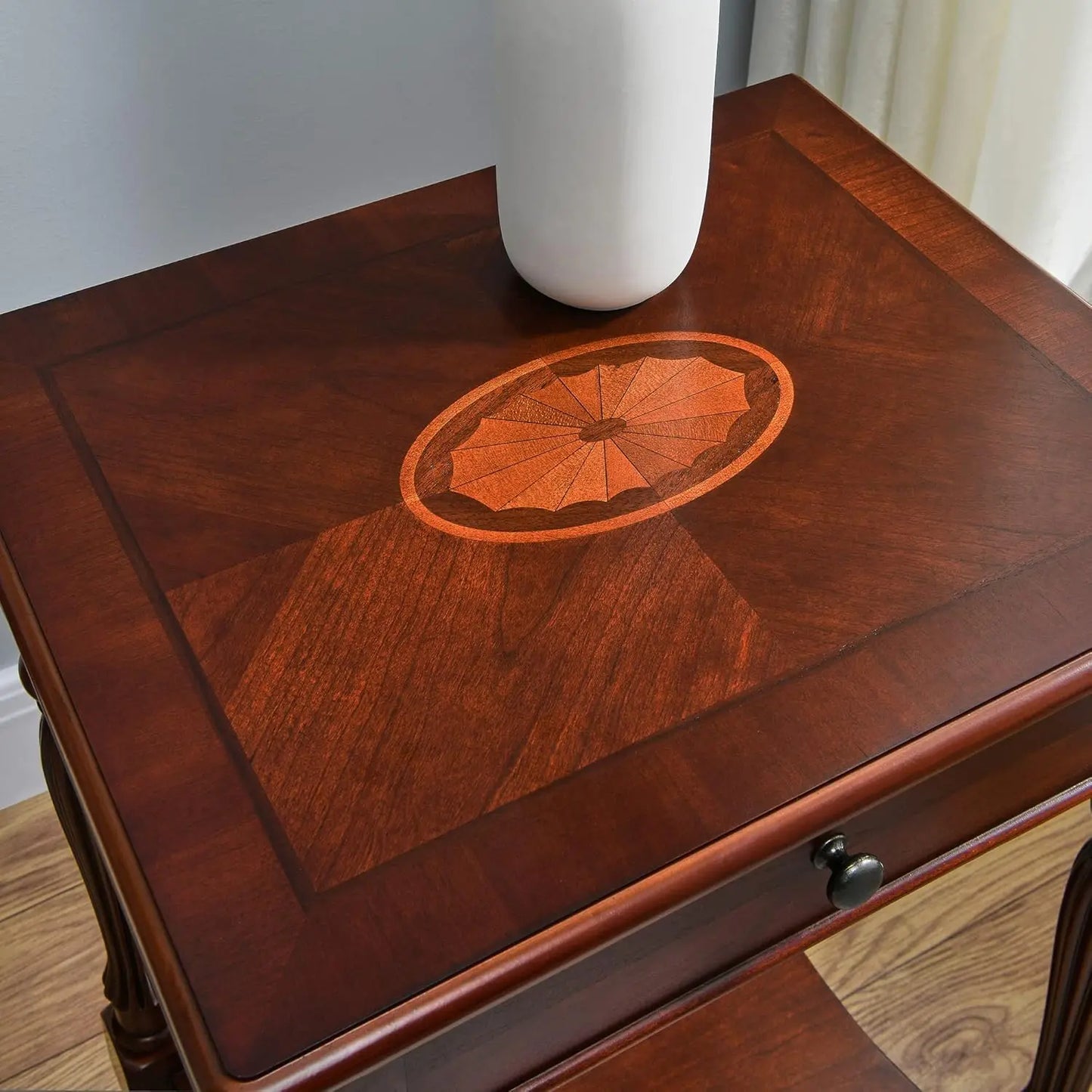Solid Wood Side Table with Drawer, Victorian Style Vintage Nightstand, Antique Cherry Wood End Tables Living Room Bedroom