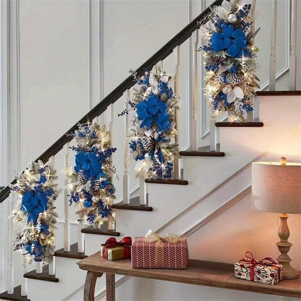 6Pcs Pre-Lit Stairway Christmas Swags Christmas Staircase Decorations Artificial Stairs Christmas Garland with Lights