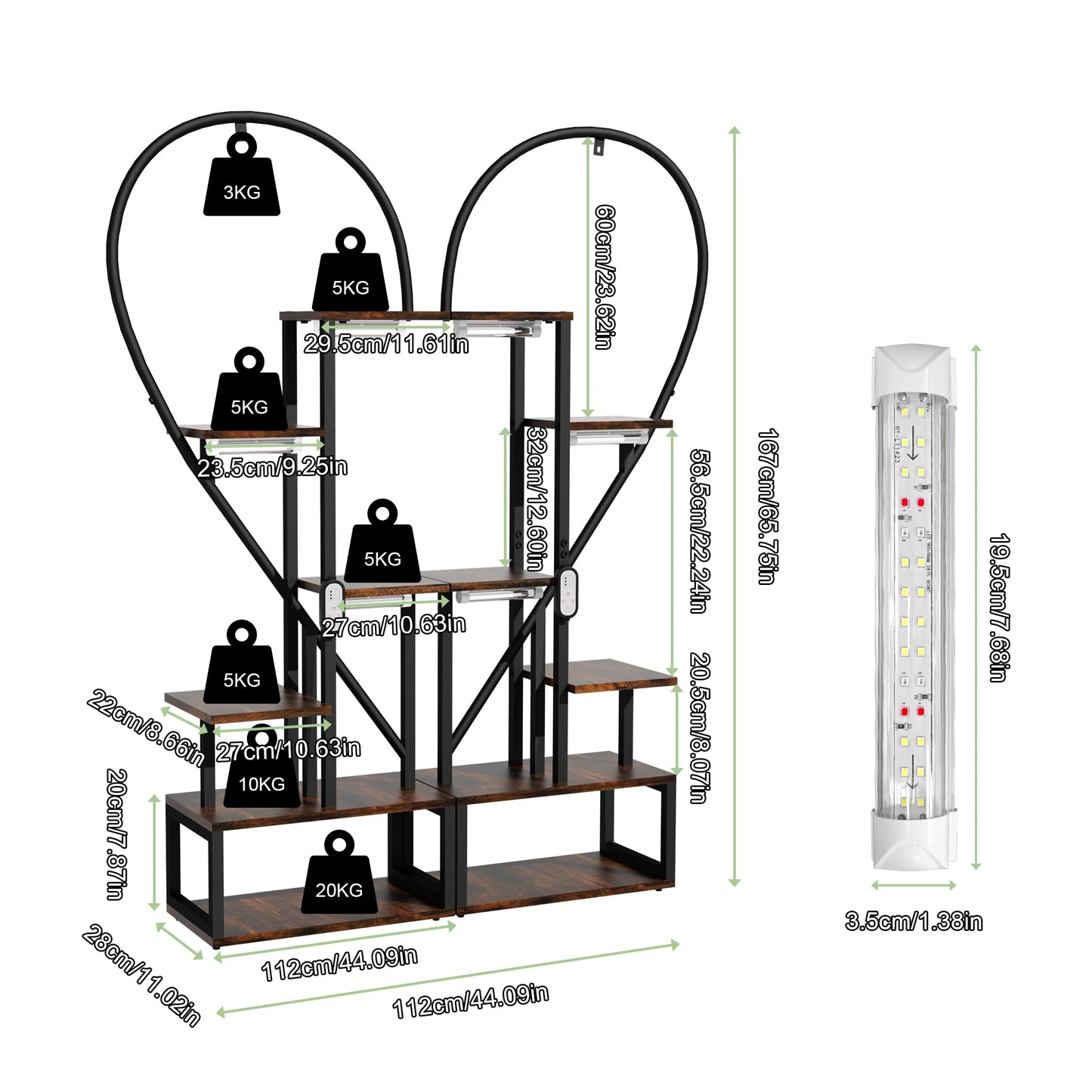 2PCS Metal Plant Stand 6 Tier Creative Half Heart Shape Ladder Shelf Flower Potted Display Rack for Indoor Outdoor