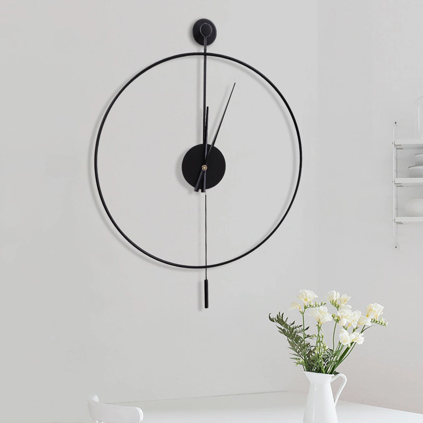 Black Metal 60cm Swing Wall Clock Silent Sweep Second Modern Simple Decorative Wall Clock with Pendulum