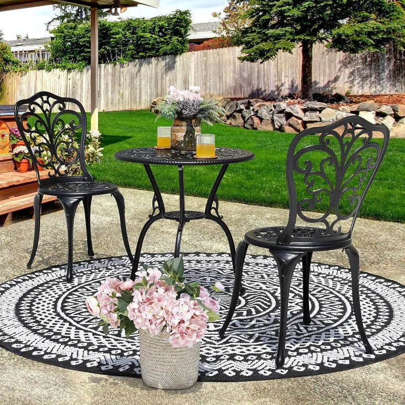 3 Piece Bistro Set Outdoor, All Weather Cast Aluminum Patio Bistro Sets Patio Table and Chairs Set of 2 with Umbrella