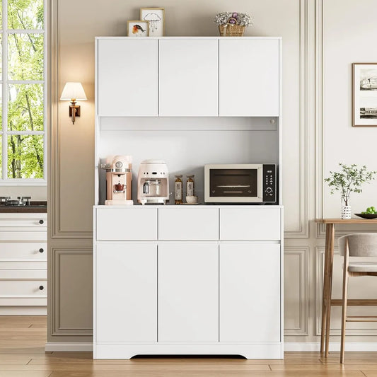 71" PantryCabinet with Charging Station and LED Lights,Tall Kitchen Pantry StorageCabinet with Microwave Stand,Modern,Customized