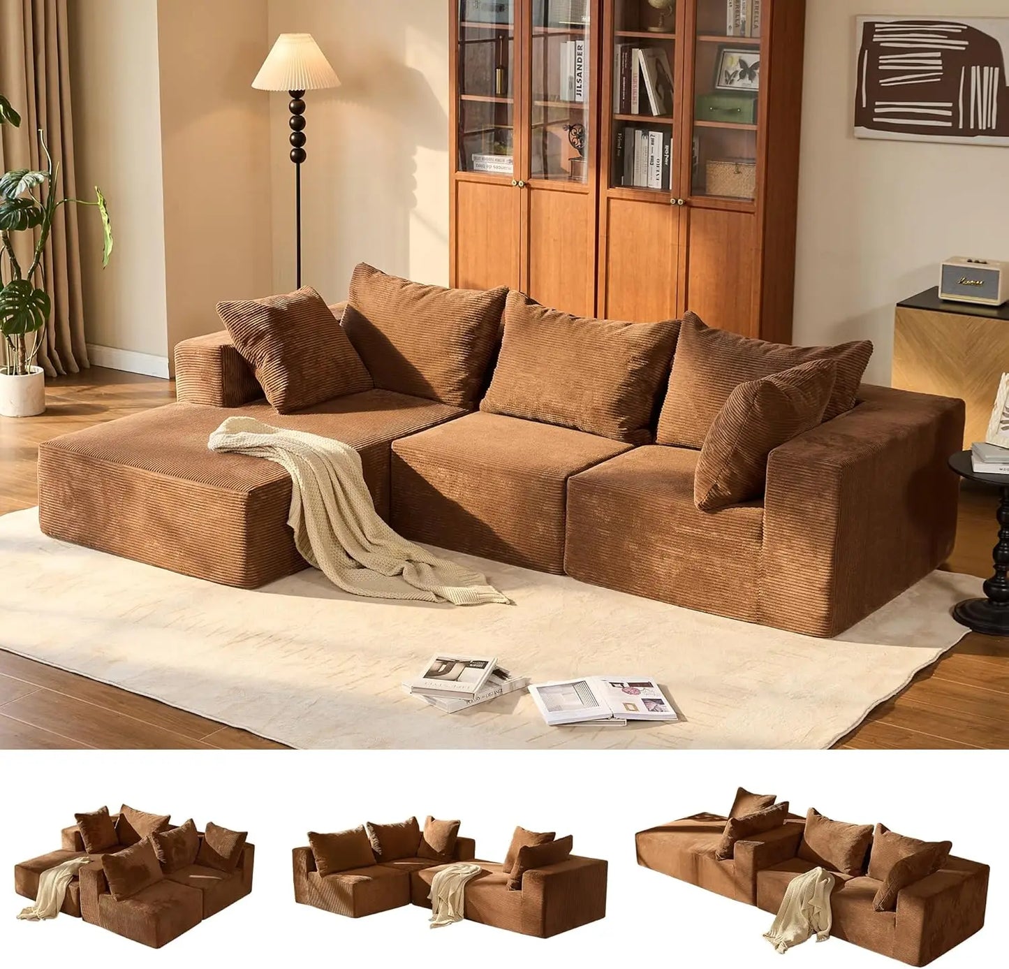 108”Modular Sectional Sofa, Modern L-Shaped Couch with Left Chaise, Cloud 3-Seater Deep Sectional with 4 Pillows (Multiple colors)