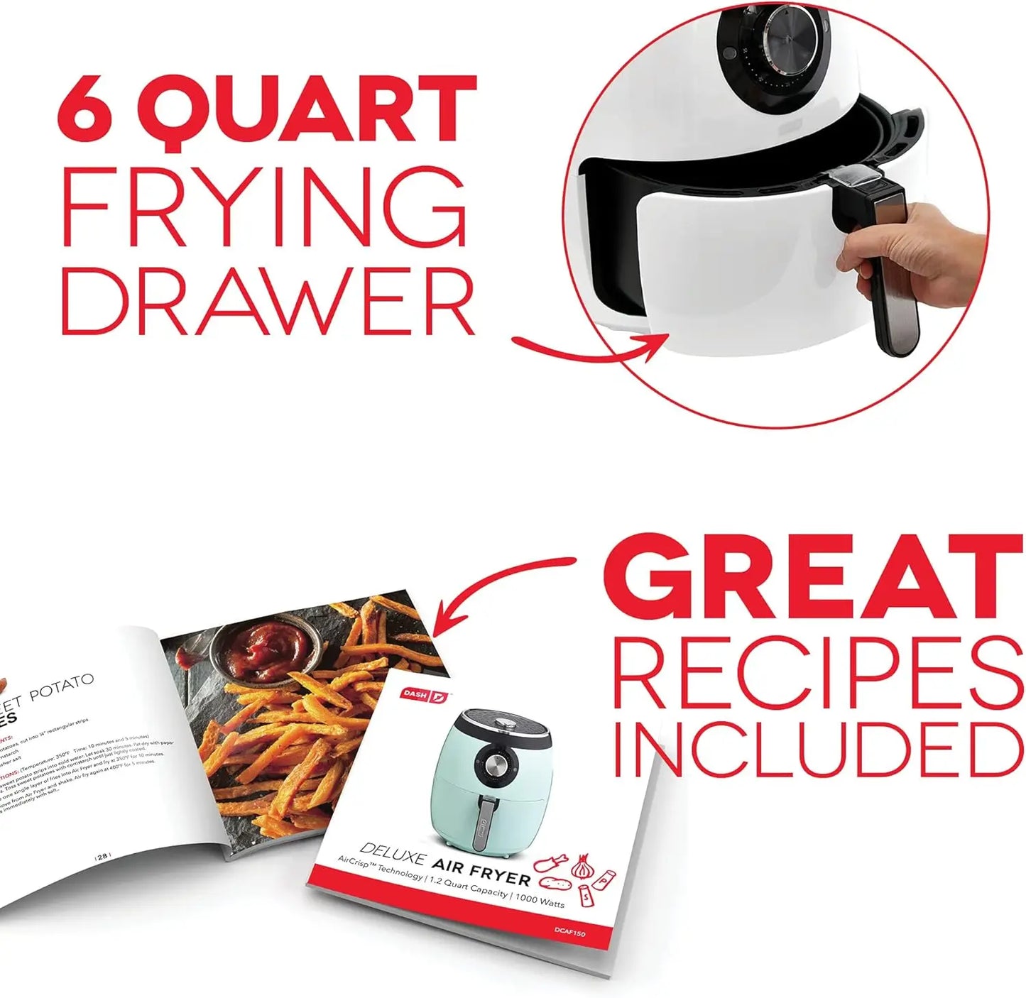 Deluxe Electric Air Fryer + Oven Cooker with Temperature Control, Non-stick Fry Basket, Recipe Guide + Auto Shut Off Feature, (Multiple colors)