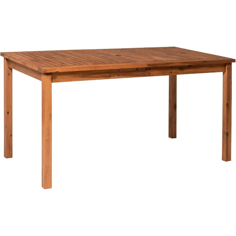 Contemporary Slatted Outdoor Dining Table in Brown for Patio Garden and Deck Spaces Durable Wood Design