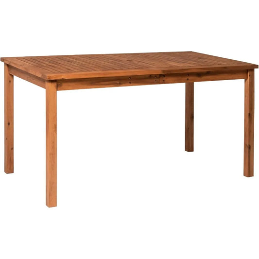 Contemporary Slatted Outdoor Dining Table in Brown for Patio Garden and Deck Spaces Durable Wood Design