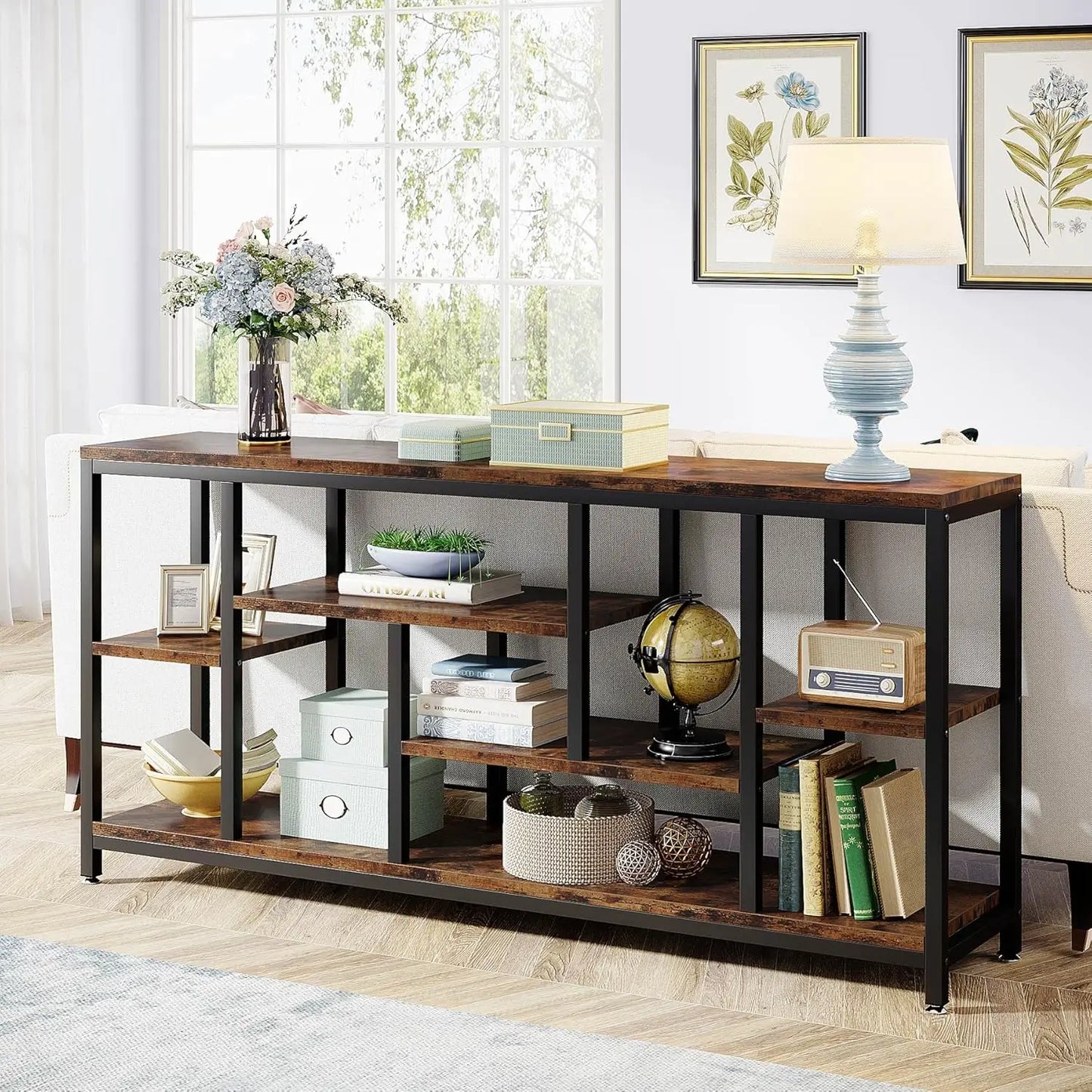 Console Sofa Table, 70.9 inch Long Table Behind Couch,3-Tier Industrial Narrow Entryway Hallway Accent Table for Living Room (Multiple colors)