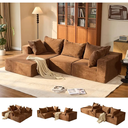 108”Modular Sectional Sofa, Modern L-Shaped Couch with Left Chaise, Cloud 3-Seater Deep Sectional with 4 Pillows (Multiple colors)