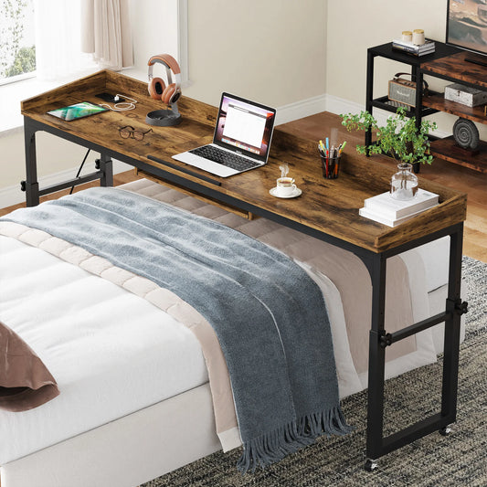 Tribesigns 70.8“ Height Adjustable Overbed Table with Wheels, Desk with Adjustable Tilt Stand, with Outlets & USB Ports (Multiple colors)