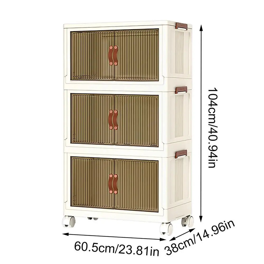 Stackable Storage Cabinet Foldable Large Capacity 3-Layer Snack Box with Lids Stackable Household Organizing Supplies Toys