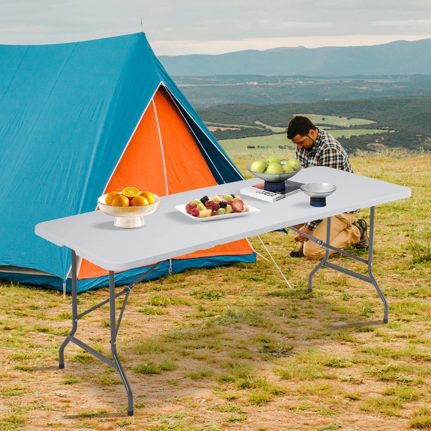 JHK Plastic Portable Folding Outdoor Indoor Table Heavy Duty Foldable Table with Carrying Handle Safety Lock For Camping Picnic