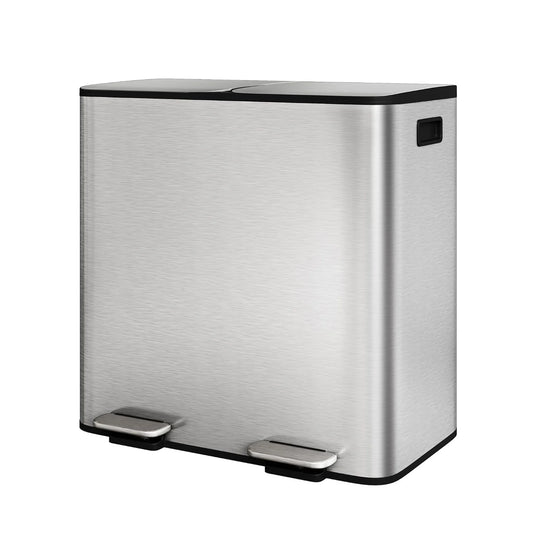 Kitchen Step Trash Bin 2 x 10.6 gal (2 x 40 L) Garbage Can for Dual Compartment Recycling Stainless Steel Trash and Recycle Bin