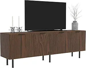 Mid Century Modern TV Stand for 80 Inch TV, Entertainment Center with 4 Large Drawers, TV Stand for Living Room, Media TV Consol
