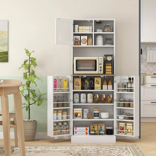HOMCOM 66.5" Tall Kitchen Pantry Storage Cabinet with Microwave Stand White