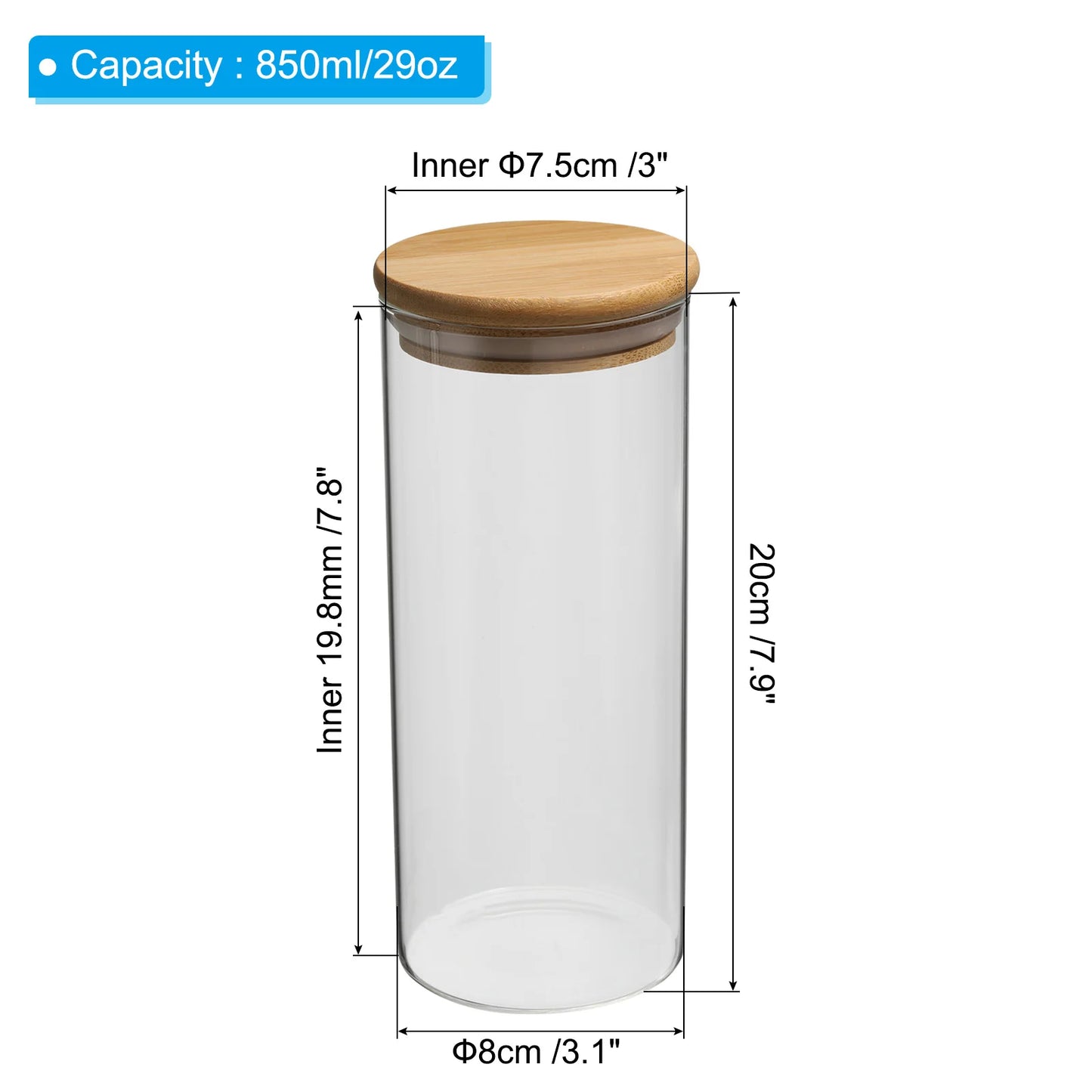 Glass Jar with Airtight Bamboo Lid, Glass Kitchen Container Clear Food Storage Jar for Nuts Sugar Coffee Beans Spices