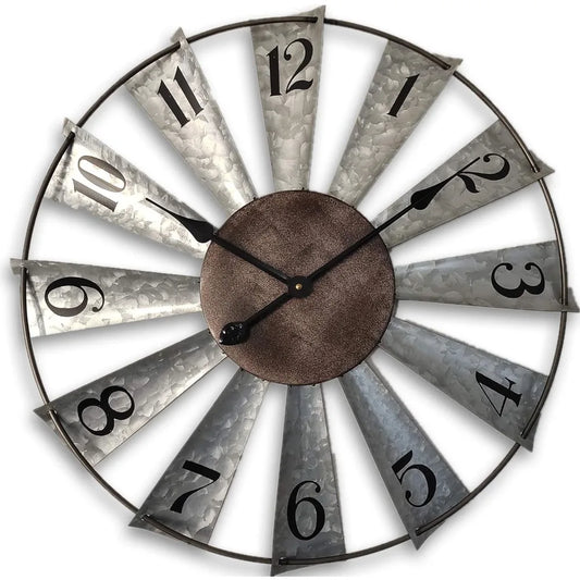 30inch Windmill Distressed Metal Wall Clocks Rustic Large Decorative Clock Oversized Farmhouse Decor, Non Ticking, Battery