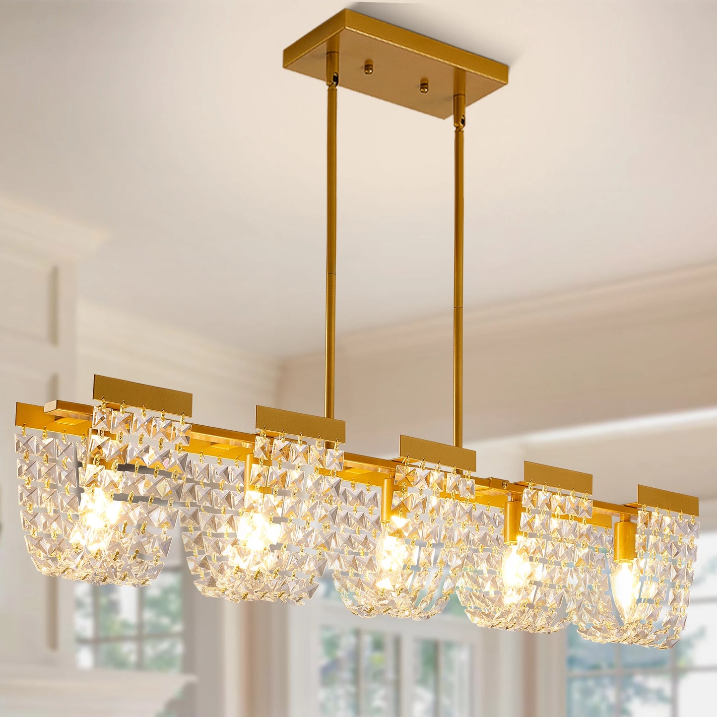 5-Light Luxury Gold Chandeliers for Living Room K9 Crystal Chandelier Fixture LED Lighting Decor for Bedroom Kitchen Island
