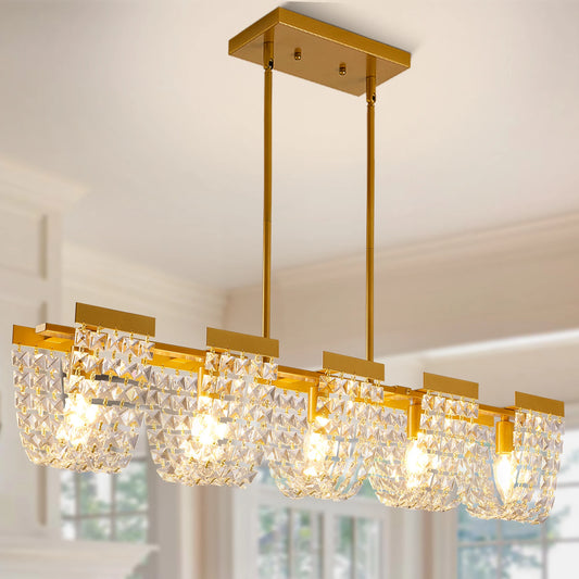 5-Light Luxury Gold Chandeliers for Living Room K9 Crystal Chandelier Fixture LED Lighting Decor for Bedroom Kitchen Island