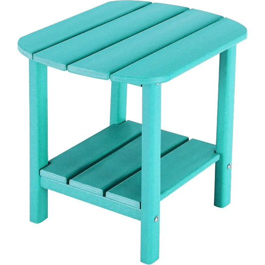 Turquoise Double Adirondack Side Table, Weather Resistant for Patio and Pool